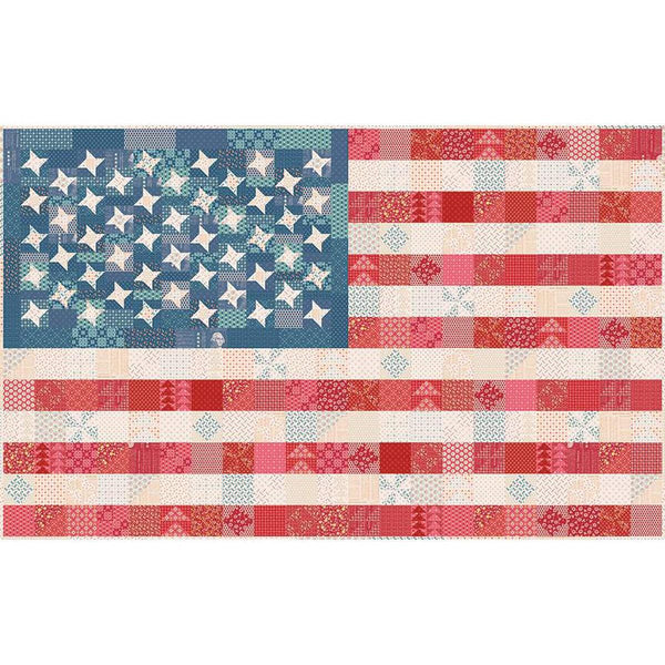 Image of the It&#39;s Sew Emma Scrappy Americana Flag Quilt Pattern by Riley Blake Designs. Features a flag quilt. 
Cute Little Fabric Shop