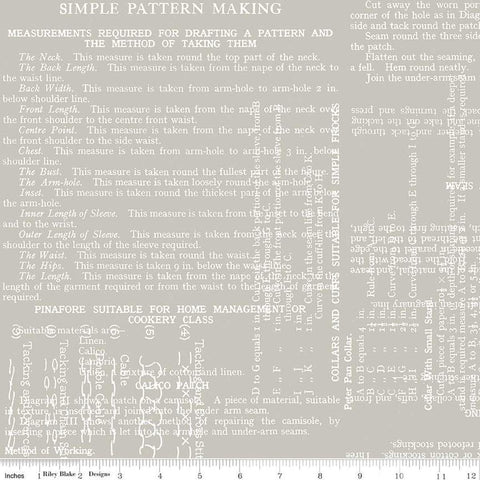 Image of the Wide Back Sew Text Gray by J. Wecker Frisch for Riley Blake Designs. Features words on a grey background. 
Cute Little Fabric Shop