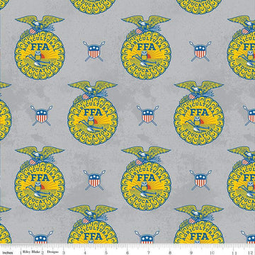 FFA Forever Blue Refreshed Emblems C13951 Gray - Riley Blake Designs - Future Farmers - Quilting Cotton Fabric - Licensed Product