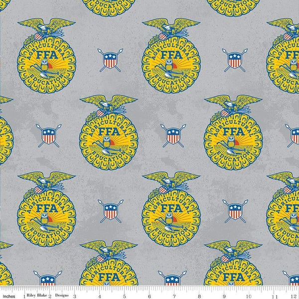 FFA Forever Blue Refreshed Emblems C13951 Gray - Riley Blake Designs - Future Farmers - Quilting Cotton Fabric - Licensed Product