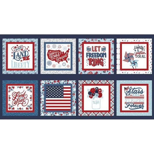 Image of the Stars and Stripes Forever Panel quilting cotton fabric by Lori Whitlock for Riley Blake Designs. Features patriotic patchwork fabric. 
Cute Little Fabric Shop