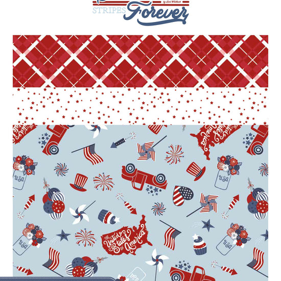 Image of the Stars and Stripes Forever Storyboard by Lori Whitlock for Riley Blake Designs. Features a patriotic themed precut. 
Cute Little Fabric Shop
