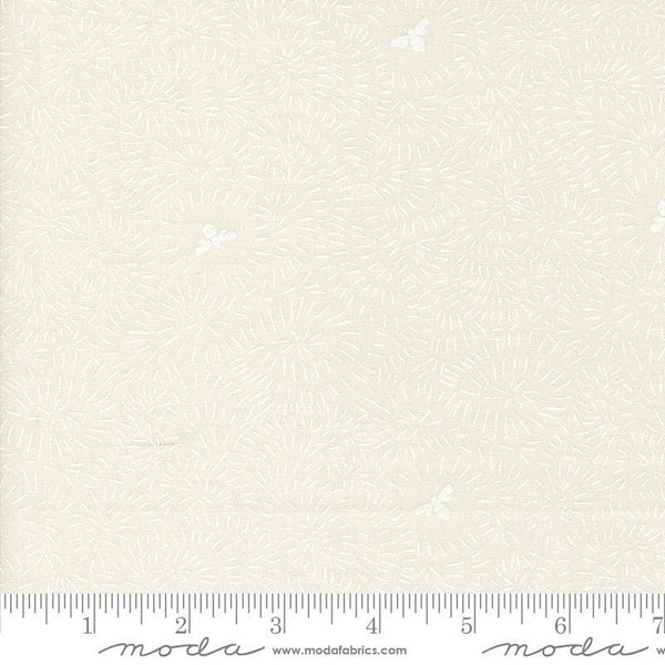 Image of the Bee Garden Twists and Turns Porcelain White quilting cotton fabric by Gingiber for Riley Blake Designs. Features bees on a white background. Cute Little Fabric Shop