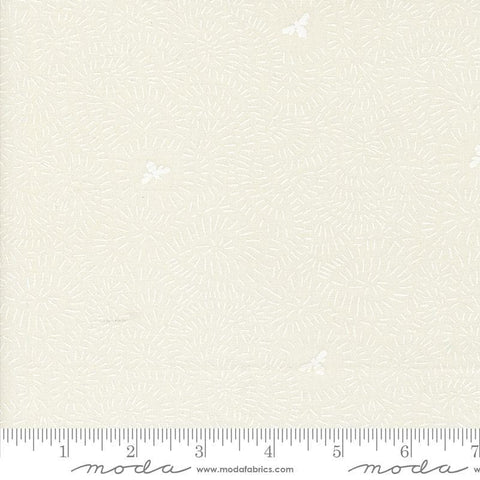 Image of the Bee Garden Twists and Turns Porcelain White quilting cotton fabric by Gingiber for Riley Blake Designs. Features bees on a white background. Cute Little Fabric Shop