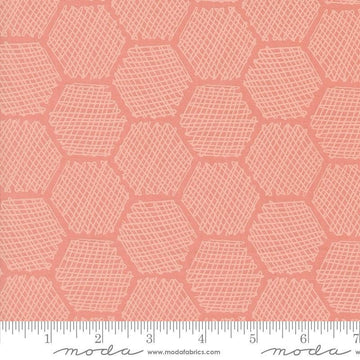 Image of the Bee Garden Honeycomb Carnation quilting cotton fabric by Gingiber for Riley Blake Designs. Features honeycomb on a pink background. Cute Little Fabric Shop