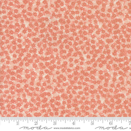 Image of the Bee Garden Floral Carnation quilting cotton fabric by Gingiber for Riley Blake Designs. Features small flowers on a pink background. Cute Little Fabric Shop