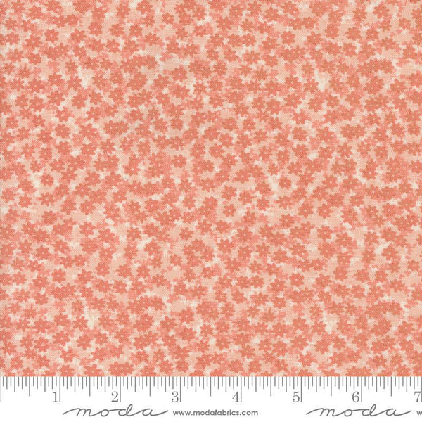 Image of the Bee Garden Floral Carnation quilting cotton fabric by Gingiber for Riley Blake Designs. Features small flowers on a pink background. Cute Little Fabric Shop