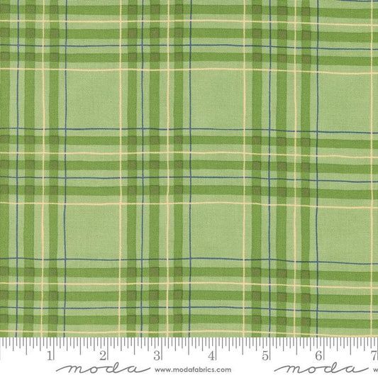 Image of the On Lake Time Plaid Spring quilting cotton fabric by Deb Strain for Moda Fabrics. Features a plaid pattern on a green background. Cute Little Fabric Shop