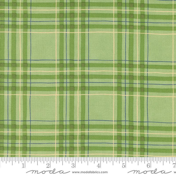 Image of the On Lake Time Plaid Spring quilting cotton fabric by Deb Strain for Moda Fabrics. Features a plaid pattern on a green background. Cute Little Fabric Shop