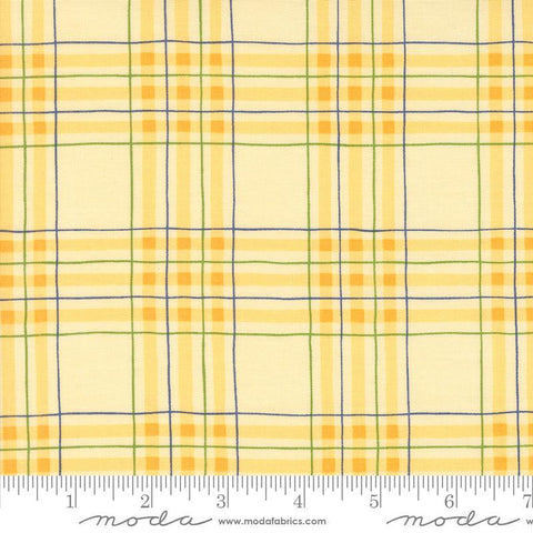 Image of the On Lake Time Plaid Daisy quilting cotton fabric by Deb Strain for Moda Fabrics. Features a plaid pattern on a yellow background. Cute Little Fabric Shop