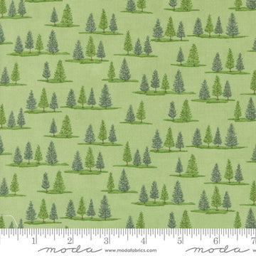 Image of the On Lake Time Trees Spring quilting cotton fabric by Deb Strain for Moda Fabrics. Features trees on a green background. Cute Little Fabric Shop