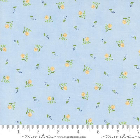 Image of the On Lake Time Flowers Sky Blue quilting cotton fabric by Deb Strain for Moda Fabrics. Features flowers on a blue background. Cute Little Fabric Shop
