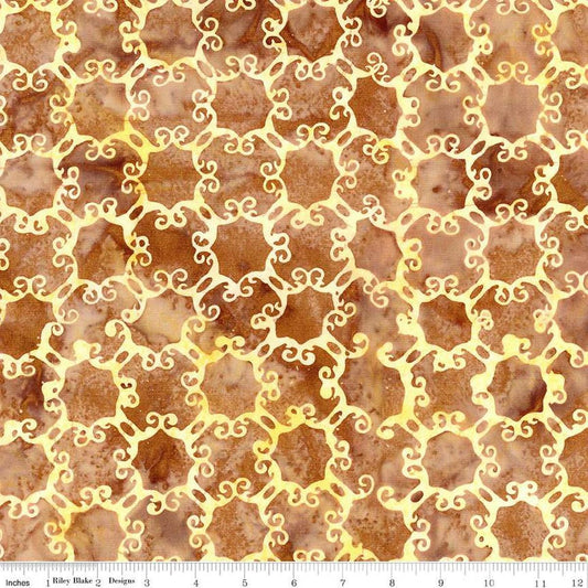 Image of the Expressions Batiks Victorian Garden Cinnamon quilting cotton fabric by Riley Blake Designs. Features abstract patterns. 
Cute Little Fabric Shop