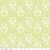 Image of the Sewing Seeds III Rose Cutwork Green quilting cotton fabric by Lori Holt for Riley Blake Designs. Features flowers on a green background. Cute Little Fabric Shop