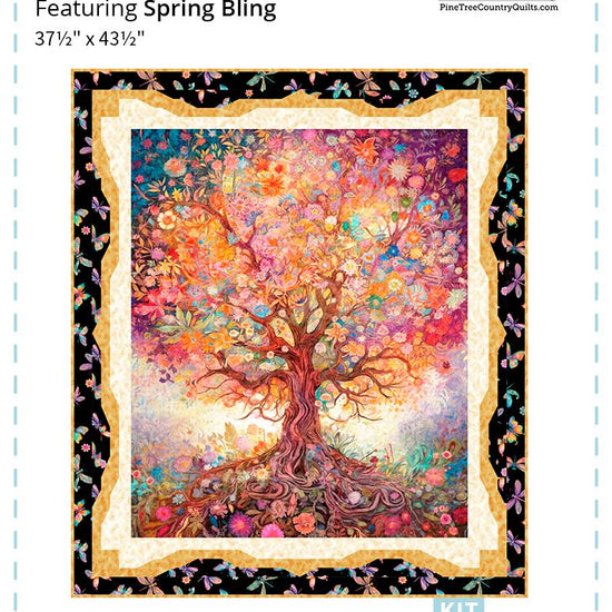 Image of the Spring Portrait Spring Bling quilt pattern by QT Fabrics. Features a large floral tree on a quilt. Cute Little Fabric Shop