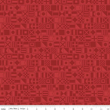 Image of the Yacht Club Flags Red quilting cotton fabric by Amanda Niederhauser for Riley Blake Designs. Features flags on a red background. Cute Little Fabric Shop
