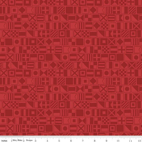 Image of the Yacht Club Flags Red quilting cotton fabric by Amanda Niederhauser for Riley Blake Designs. Features flags on a red background. Cute Little Fabric Shop