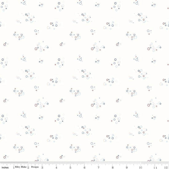 Image of the Yacht Club Bubbles White quilting cotton fabric by Amanda Niederhauser for Riley Blake Designs. Features circles on a white background. Cute Little Fabric Shop
