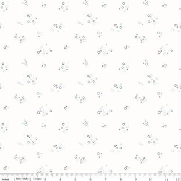 Image of the Yacht Club Bubbles White quilting cotton fabric by Amanda Niederhauser for Riley Blake Designs. Features circles on a white background. Cute Little Fabric Shop