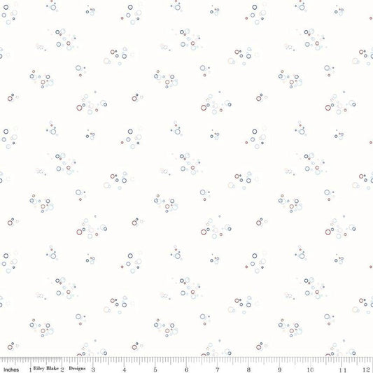 Image of the Yacht Club Bubbles White quilting cotton fabric by Amanda Niederhauser for Riley Blake Designs. Features circles on a white background. Cute Little Fabric Shop