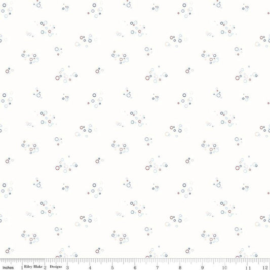 Image of the Yacht Club Bubbles White quilting cotton fabric by Amanda Niederhauser for Riley Blake Designs. Features circles on a white background. Cute Little Fabric Shop
