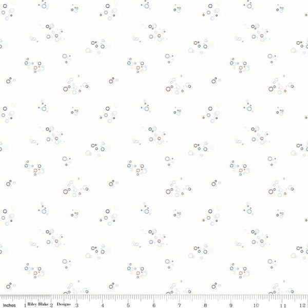 Image of the Yacht Club Bubbles White quilting cotton fabric by Amanda Niederhauser for Riley Blake Designs. Features circles on a white background. Cute Little Fabric Shop