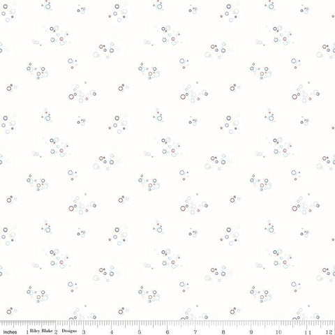 Image of the Yacht Club Bubbles White quilting cotton fabric by Amanda Niederhauser for Riley Blake Designs. Features circles on a white background. Cute Little Fabric Shop