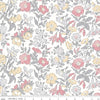Image of the Wide Width Collection Mamie Field B quilting cotton fabric by Riley Blake Designs. Features floral fabrics on a white background. Cute Little Fabric Shop
