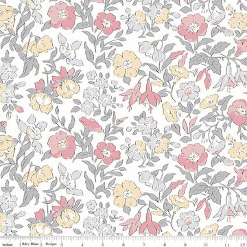 Image of the Wide Width Collection Mamie Field B quilting cotton fabric by Riley Blake Designs. Features floral fabrics on a white background. Cute Little Fabric Shop