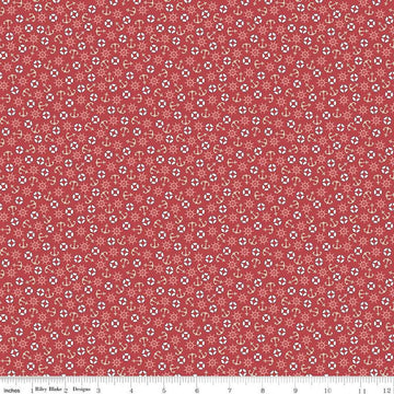 Image of the Yacht Club Toss Red quilting cotton fabric by Amanda Niederhauser for Riley Blake Designs. Features boat symbols on a red background. Cute Little Fabric Shop