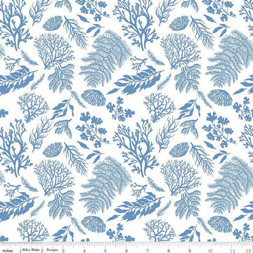 Image of the Ocean Oasis Water Plants White quilting cotton fabric by Diane Labombarbe for Riley Blake Designs. Features plants on a white background. Cute Little Fabric Shop