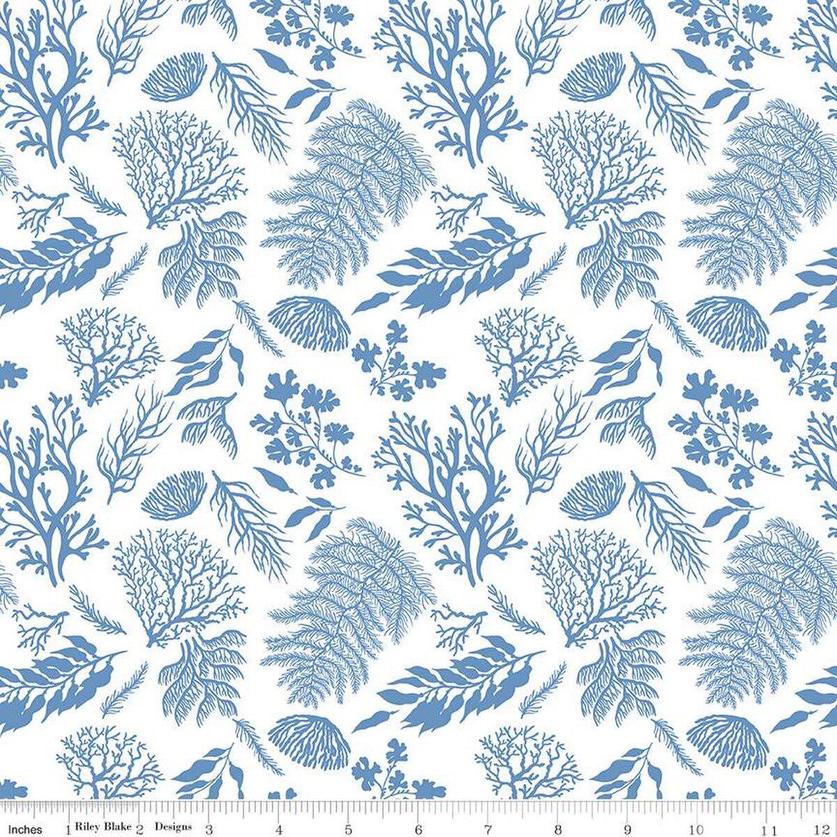 Image of the Ocean Oasis Water Plants White quilting cotton fabric by Diane Labombarbe for Riley Blake Designs. Features plants on a white background. Cute Little Fabric Shop
