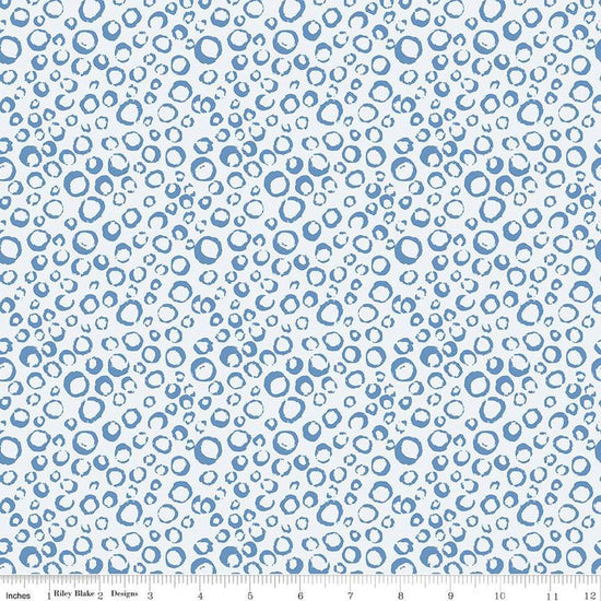 Image of the Ocean Oasis Bubbles Mist quilting cotton fabric by Diane Labombarbe for Riley Blake Designs. Features bubbles on a blue background. Cute Little Fabric Shop