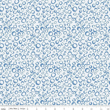 Image of the Ocean Oasis Bubbles Mist quilting cotton fabric by Diane Labombarbe for Riley Blake Designs. Features bubbles on a blue background. Cute Little Fabric Shop