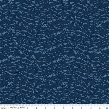 Image of the Ocean Oasis Waves Navy quilting cotton fabric by Diane Labombarbe for Riley Blake Designs. Features waves on a blue background. Cute Little Fabric Shop