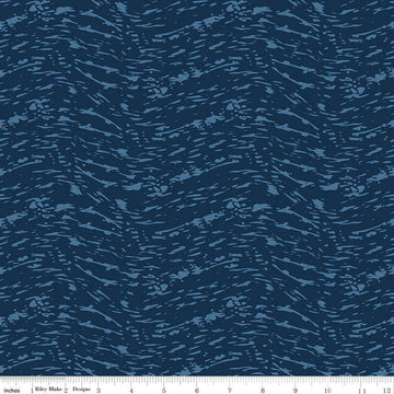 Image of the Ocean Oasis Waves Navy quilting cotton fabric by Diane Labombarbe for Riley Blake Designs. Features waves on a blue background. Cute Little Fabric Shop