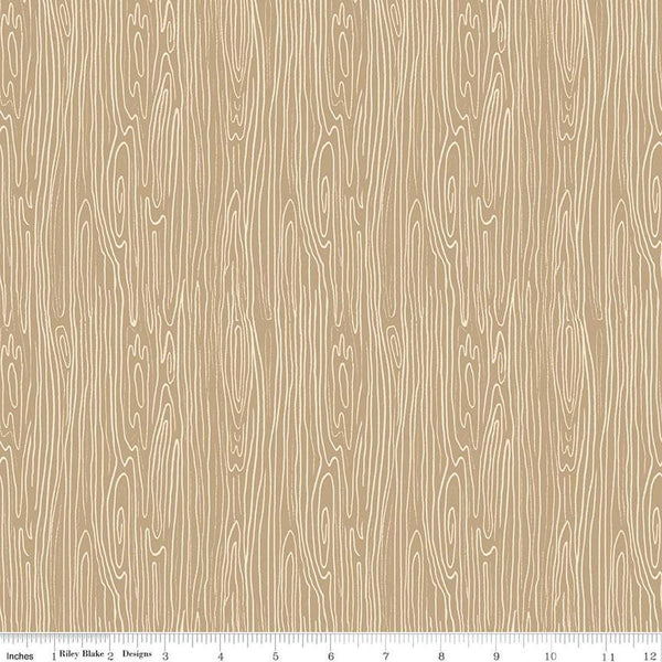Image of the Pine Grove Woodgrain Tan quilting cotton fabric by Riley Blake Designs. Features wood on a brown background. Cute Little Fabric Shop