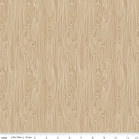 Image of the Pine Grove Woodgrain Tan quilting cotton fabric by Riley Blake Designs. Features wood on a brown background. Cute Little Fabric Shop