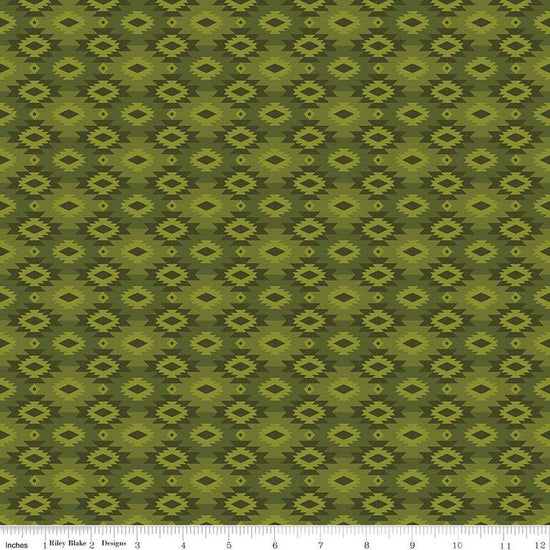 Image of the Pine Grove Geometric Green quilting cotton fabric by Riley Blake Designs. Features geometric on a green background. Cute Little Fabric Shop