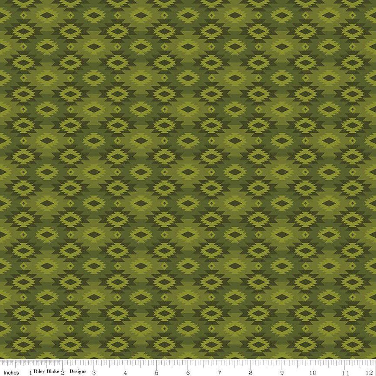 Image of the Pine Grove Geometric Green quilting cotton fabric by Riley Blake Designs. Features geometric on a green background. Cute Little Fabric Shop