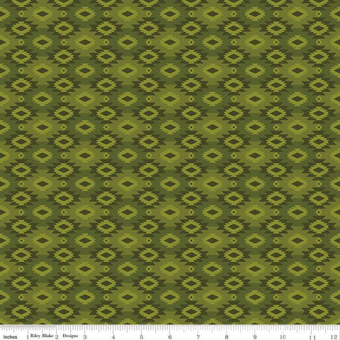 Image of the Pine Grove Geometric Green quilting cotton fabric by Riley Blake Designs. Features geometric on a green background. Cute Little Fabric Shop