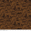 Image of the Pine Grove Outlines Brown quilting cotton fabric by Riley Blake Designs. Features icons on a brown background. Cute Little Fabric Shop