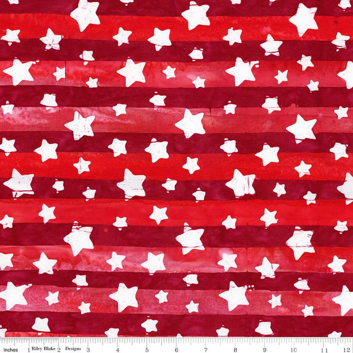 Image of the Expressions Batiks Let Freedom Reign Red Candy Riot quilting cotton fabric by Riley Blake Designs. Features patriotic fabrics. 
Cute Little Fabric Shop