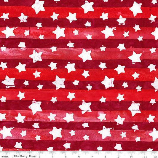Image of the Expressions Batiks Let Freedom Reign Red Candy Riot quilting cotton fabric by Riley Blake Designs. Features patriotic fabrics. 
Cute Little Fabric Shop