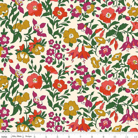 Image of the Wide Width Collection Mamie Field A quilting cotton fabric by Riley Blake Designs. Features floral fabrics on a white background. Cute Little Fabric Shop