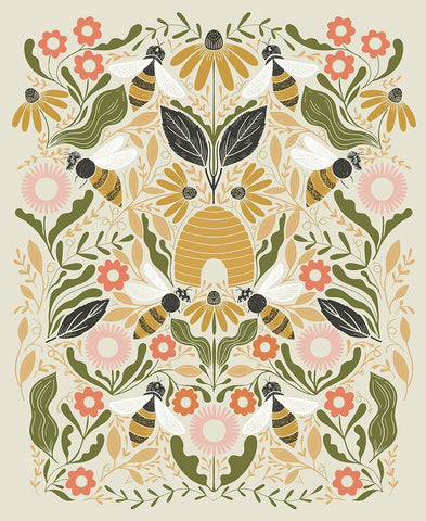 Image of the Bee Garden Metallic Porcelain Panel quilting cotton fabric by Gingiber for Moda Fabrics. Features bees and flowers on a cream background.
Cute Little Fabric Shop