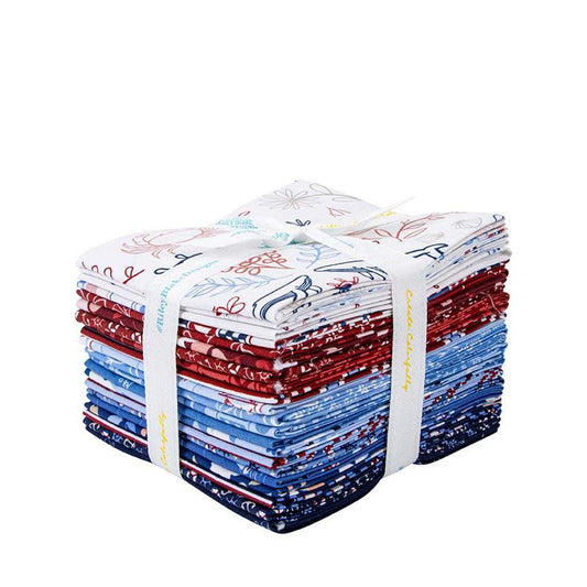 Image of the Yacht Club Fat Quarter Bundle by Amanda Niederhauser for Riley Blake Designs. Features boating themed fabrics on various backgrounds. Cute Little Fabric Shop