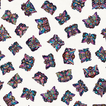 Image of the Night Flight Butterfly Toss Beige quilting cotton fabric by Morris Creative Group for QT Fabrics. Features butterflies on a cream background. Cute Little Fabric Shop