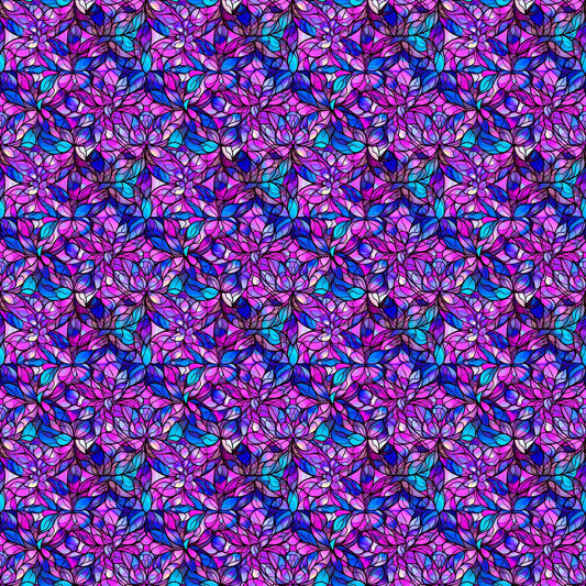 Image of the Night Flight Stained Glass Magenta quilting cotton fabric by Morris Creative Group for QT Fabrics. Features swirls on a purple background. Cute Little Fabric Shop