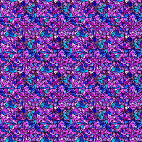 Image of the Night Flight Stained Glass Magenta quilting cotton fabric by Morris Creative Group for QT Fabrics. Features swirls on a purple background. Cute Little Fabric Shop